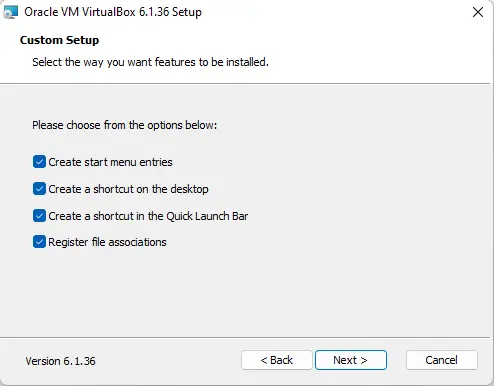 Install VirtualBox custom setup