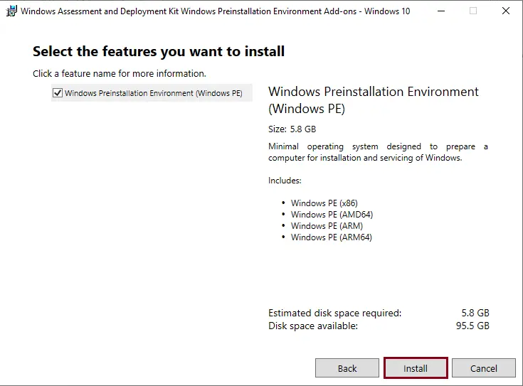 Install Windows Preinstallation Environment