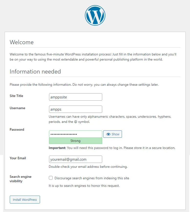 Install WordPress Ampps localhost