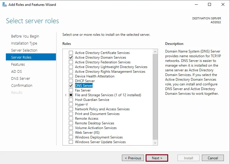 Install active directory domain service