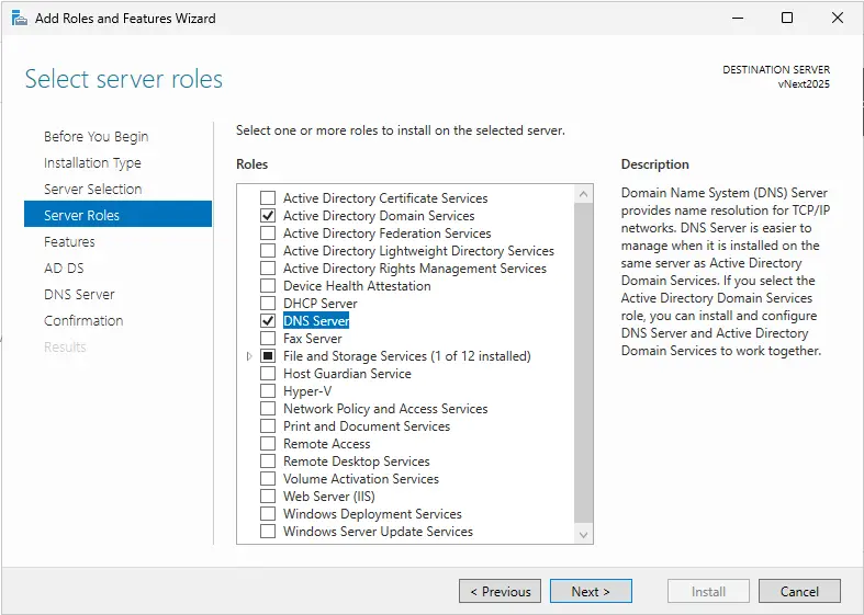 Install active directory in server 2025