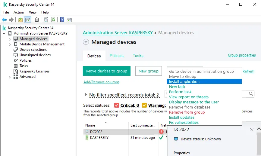 Install application remotely Kaspersky