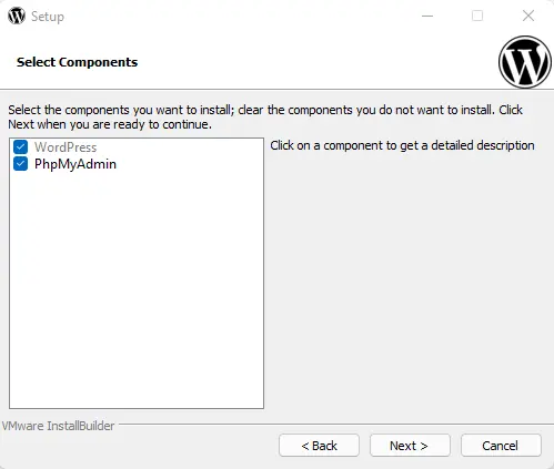 Install bitnami WordPress component