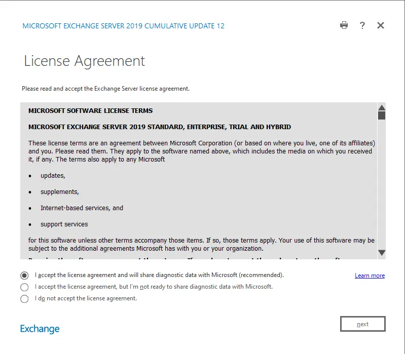 Install exchange 2019 license agreement