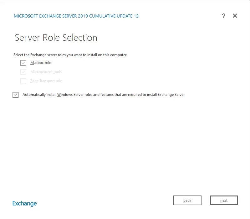 Install exchange 2019 server role selection