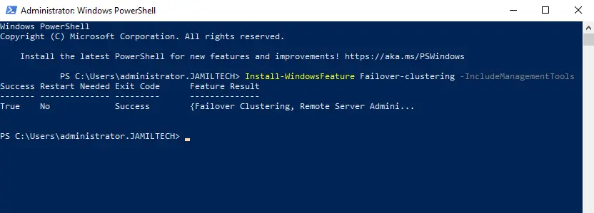 Install failover clustering PowerShell