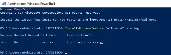 Install failover clustering PowerShell