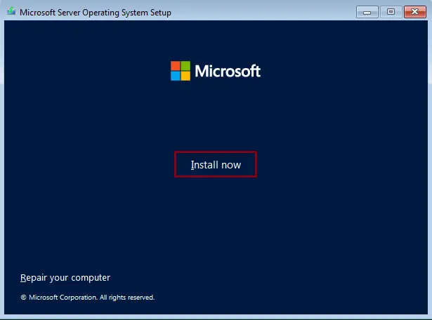Install now Windows Server 2022