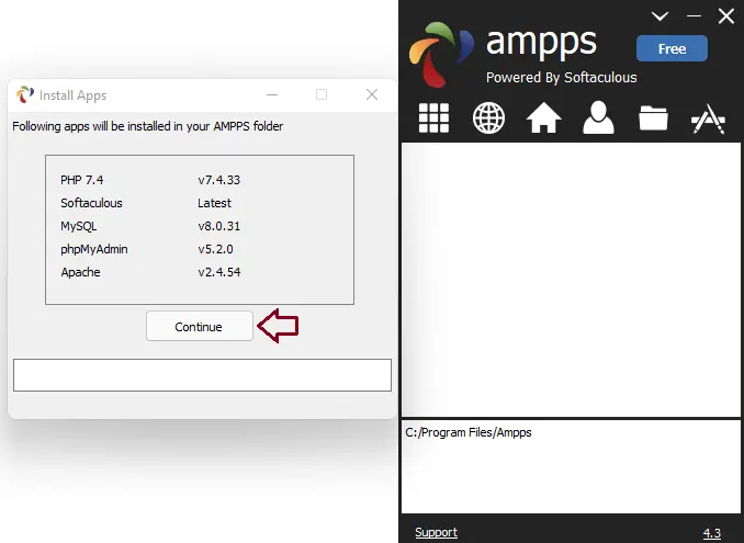 Install required apps Ampps