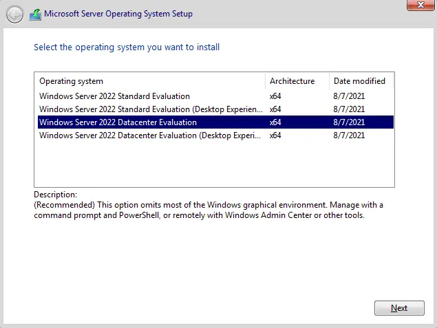 Install server 2022 core