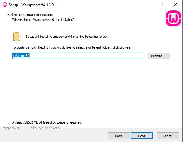 Install wampserver destination location