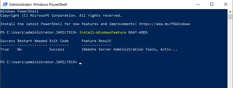 Install windows features PowerShell
