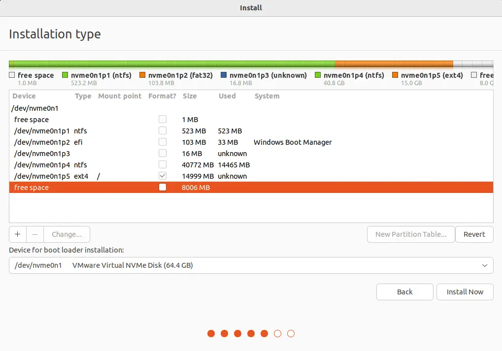 Installation type Ubuntu dual boot