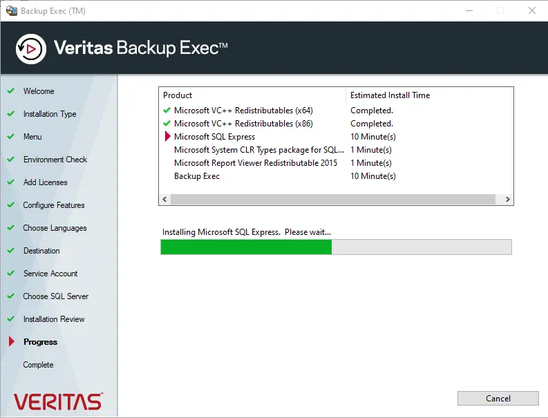 Installing Veritas Backup Exec 22