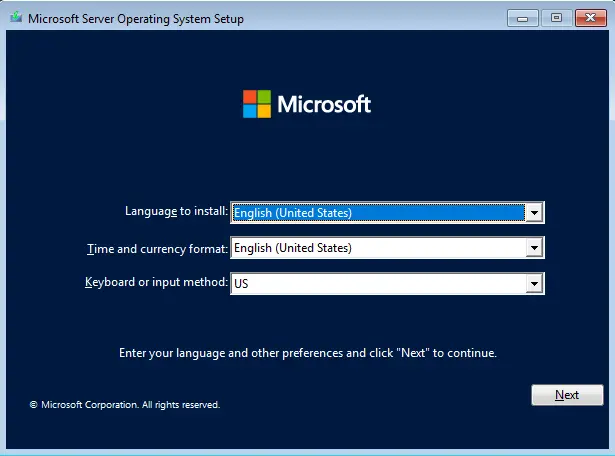 Installing Windows server 2022 core