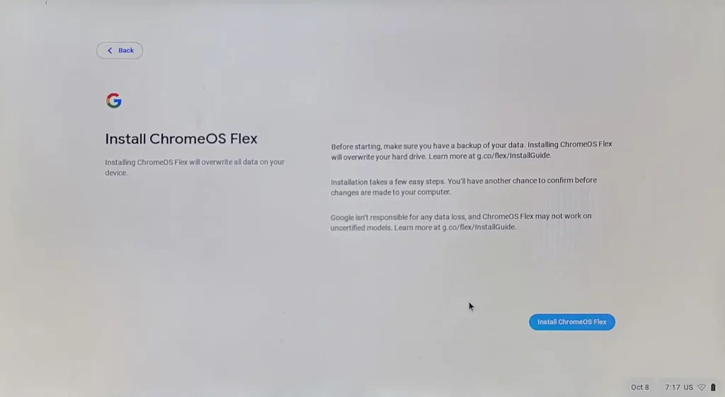 Installing chromeOS Flex