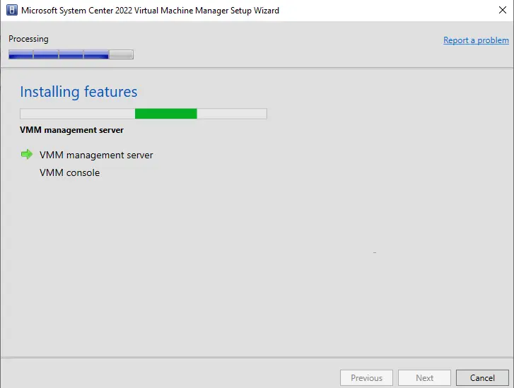 Installing features VMM server