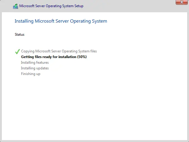 Installing server 2022 status