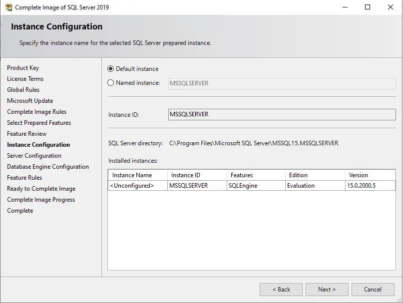 Instance configuration SQL installation