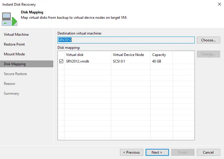 Instant disk recovery disk mapping