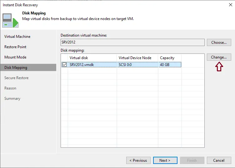 Instant disk recovery disk mapping