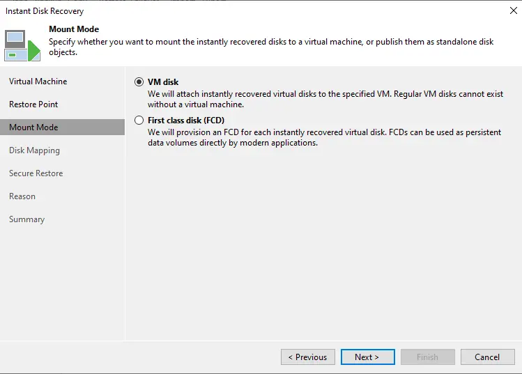 Instant disk recovery mount mode