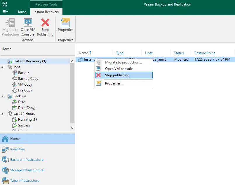 Instant recovery stop publishing