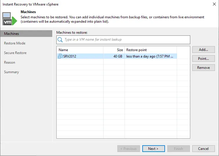 Instant recovery to VMware vSphere