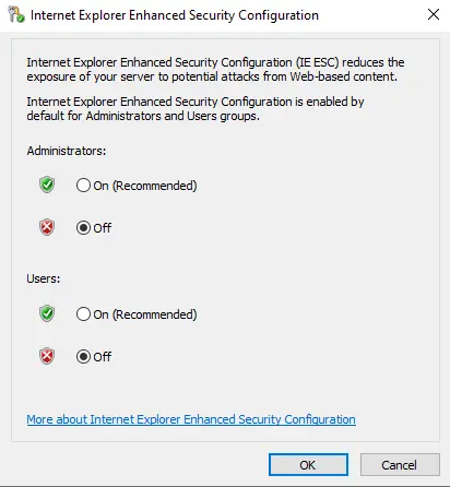 Internet Explorer Enhanced Security