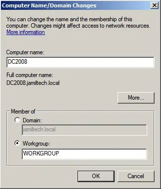 Join Windows server to Workgroup