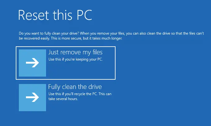 Just remove my files reset pc