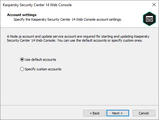 KSC 14 web console account settings