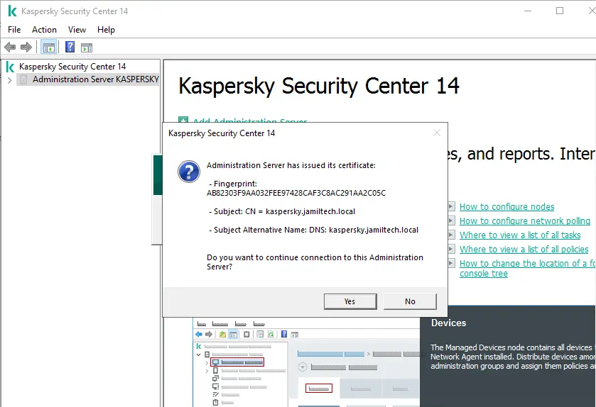 Kaspersky administration server certificate