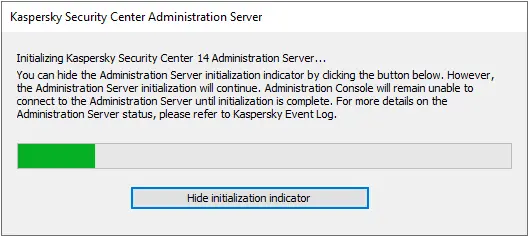 Kaspersky administration server initialization indicator