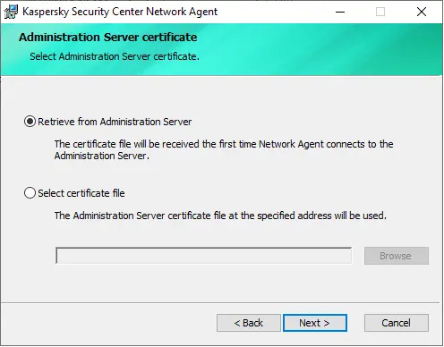 Kaspersky administrator server certificate