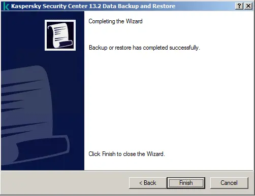 Kaspersky data backed up successfully