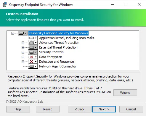 Kaspersky endpoint security custom installation