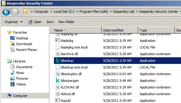 Kaspersky installed folder klbackup tool