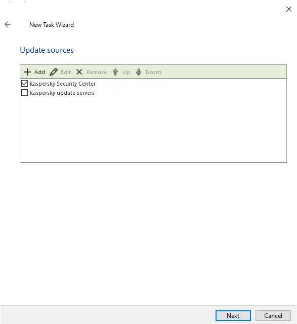 Kaspersky new task update source