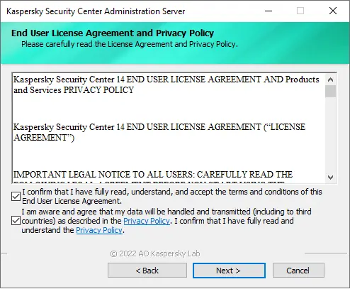 Kaspersky security center 14 end user license