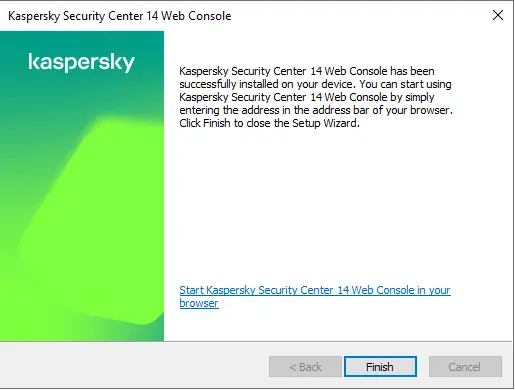Kaspersky security center 14 web console installed