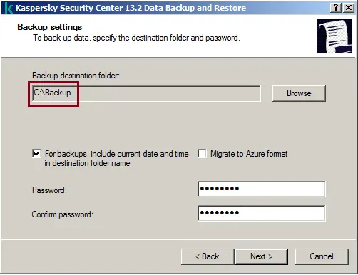 Kaspersky security center backup settings
