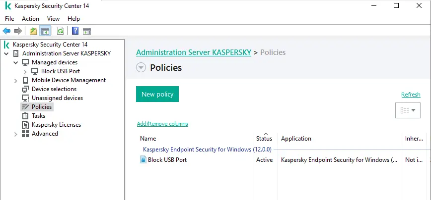 Kaspersky security center policies