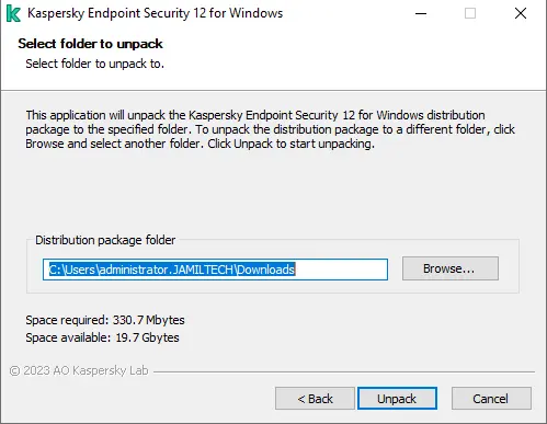 Kaspersky select folder to unpack
