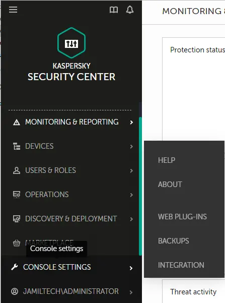 Kaspersky web console settings