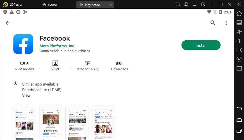 LDPlayer install Facebook