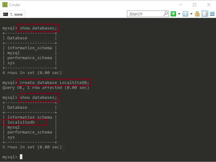 Laragon terminal create database