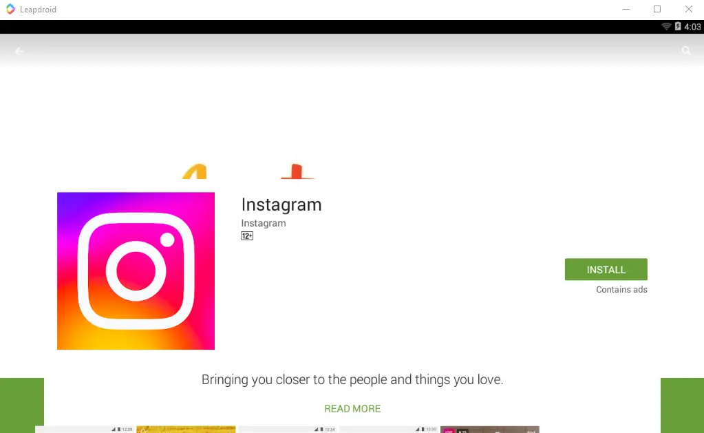 Leapdroid install Instagram