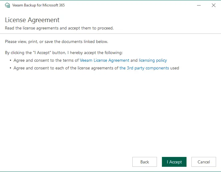 License agreement Veeam for Microsoft 365