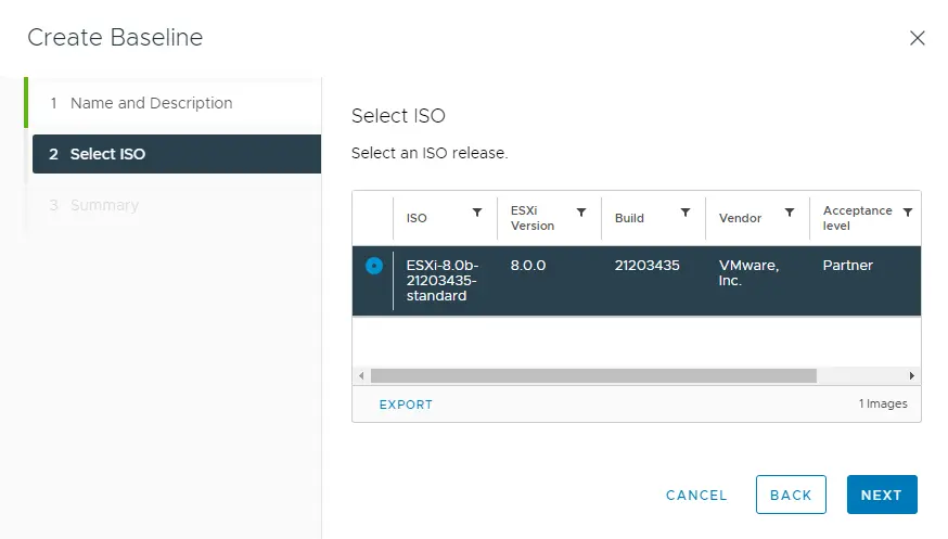 Lifecycle manager create baseline ISO